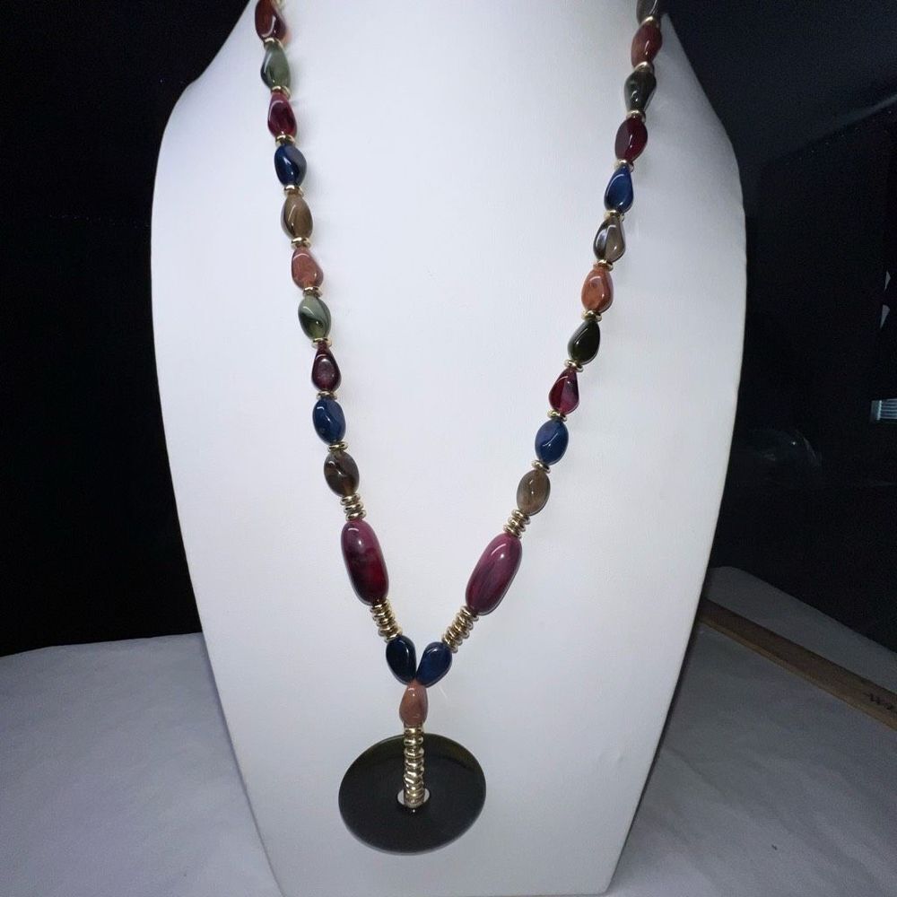 Vintage Plastic Beaded Long Pendant Necklace